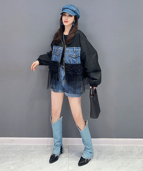 Denim Corset Tulle Layered Jacket